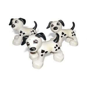 Set of 3 LEGO DUPLO Dalmatian Firefighter Puppy Dog Toy Figures Black White
